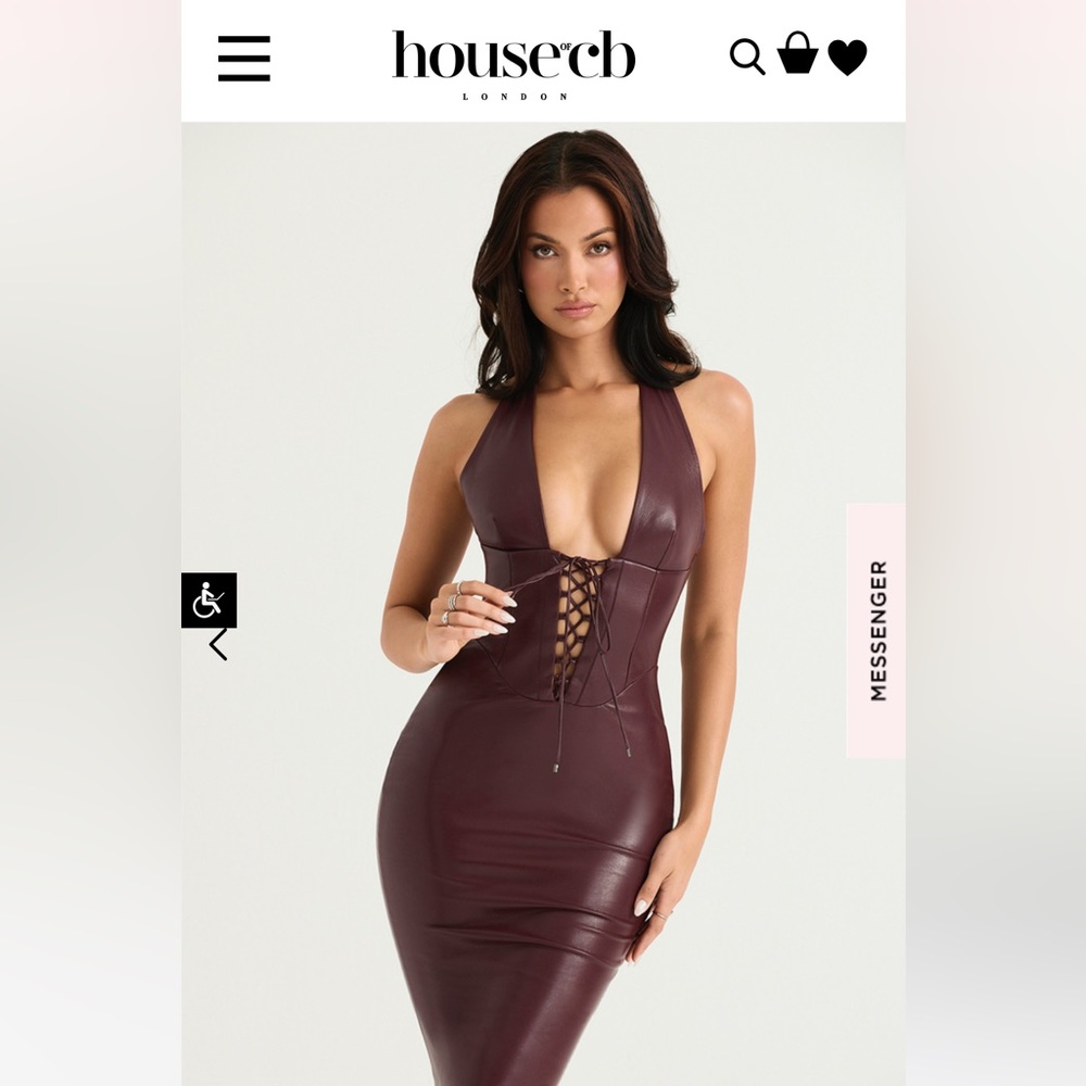 House of cb: JAQUETTA
WINE VEGAN LEATHER MIDI DRESS